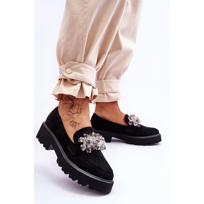 FB2 Dámské zdobené mokasíny na platformě Black Brenda černá 2