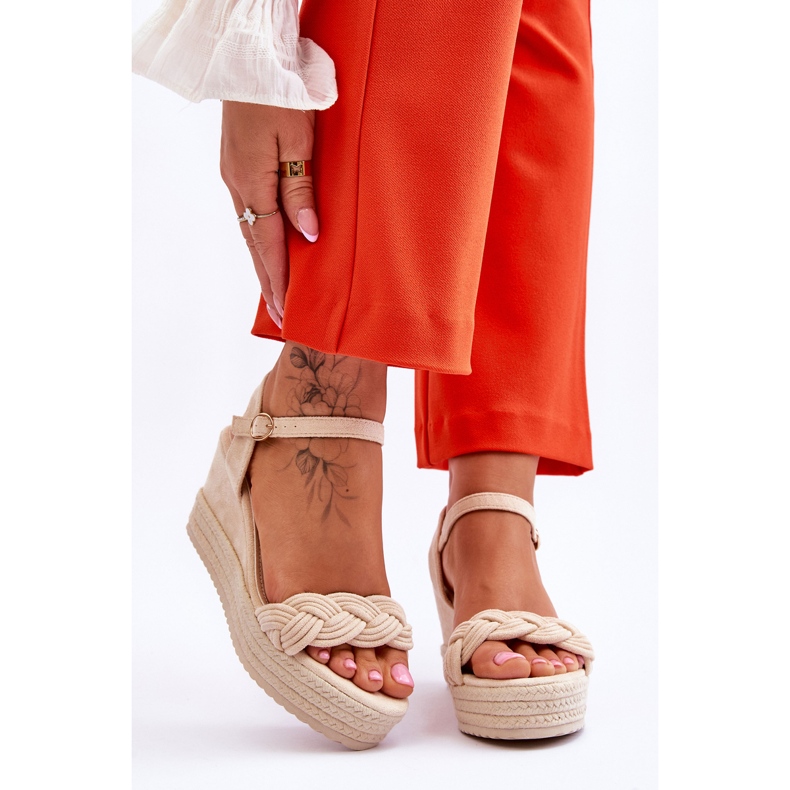 FB2 Klasické semišové sandály na klínu Béžová Denisse hnědý 1