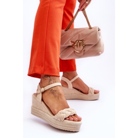 FB2 Klasické semišové sandály na klínu Béžová Denisse hnědý 2