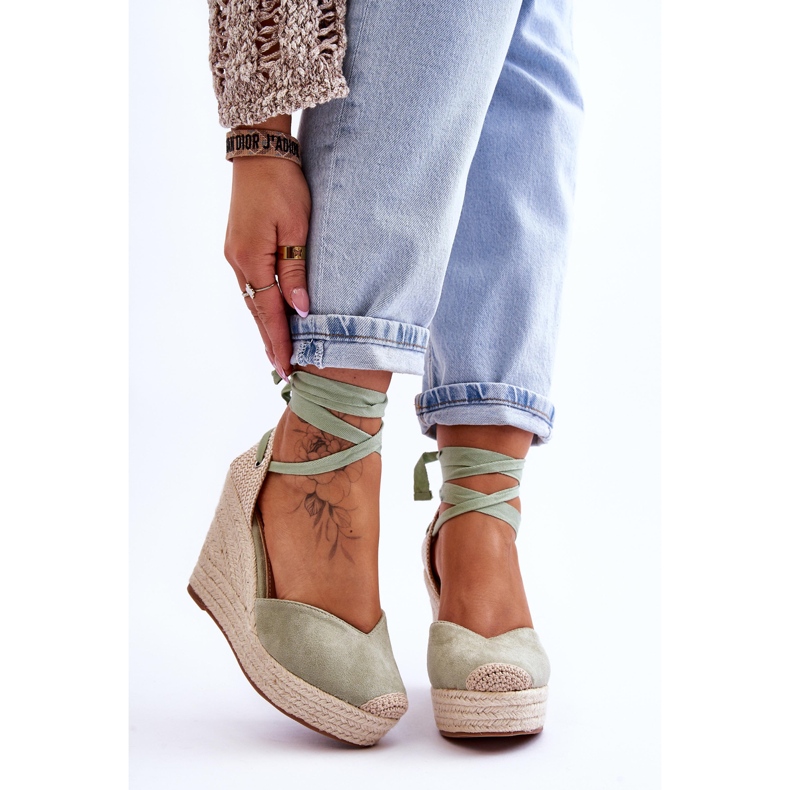 Dámské šněrovací sandály na klínku Bethany Green zelená 1