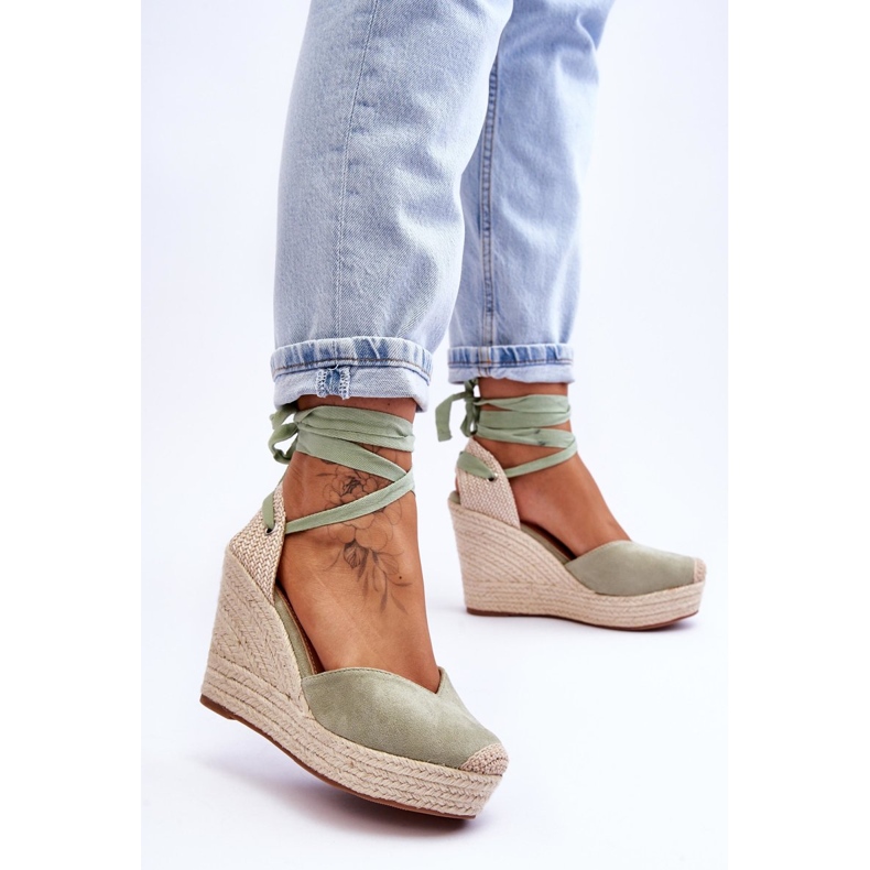 Dámské šněrovací sandály na klínku Bethany Green zelená 2