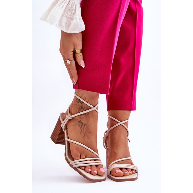 FJ1 Kožené dámské sandály na podpatku Béžová Seyna hnědý 1