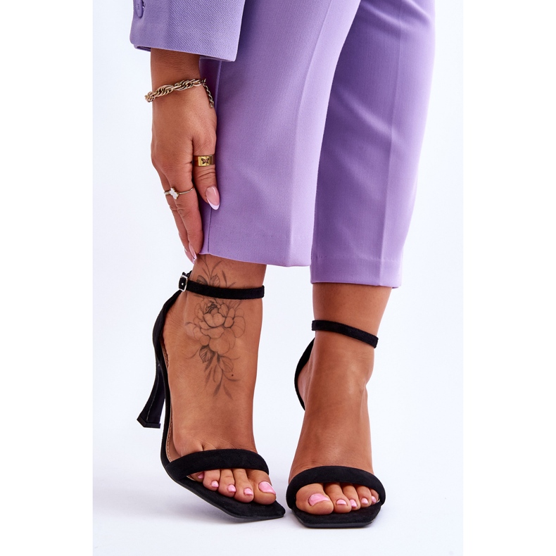 Semišové dámské sandály na podpatku Black Rousses černá 1