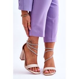 FJ1 Módní sandály se zirkony béžová karma hnědý 1