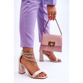 FJ1 Módní sandály se zirkony béžová karma hnědý 2