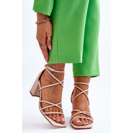 FJ1 Kožené módní dámské sandály béžové Primma vysoké podpatky hnědý 1