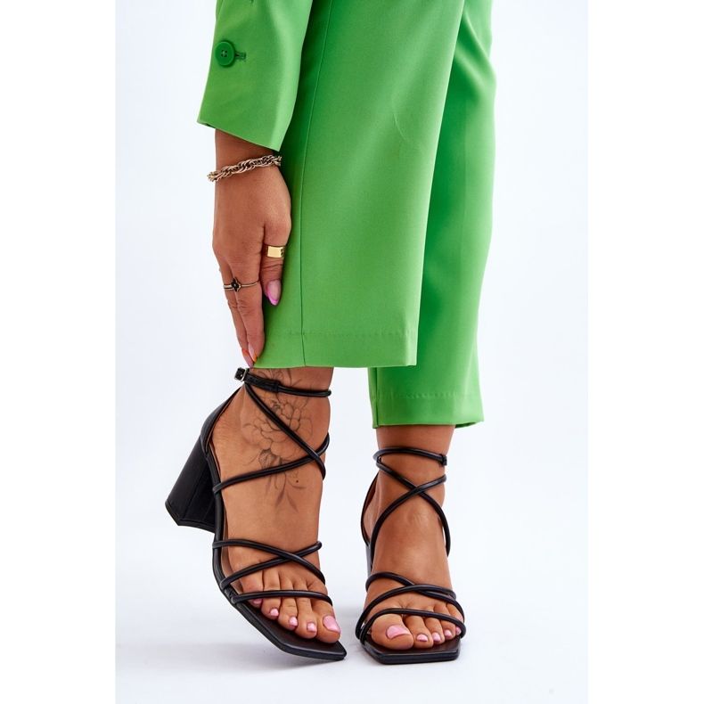 Kožené módní dámské sandály na podpatku Black Primma černá 1