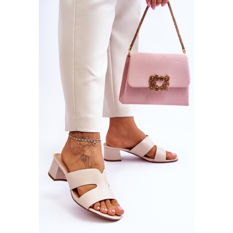 FJ1 Klasické kožené sandály na nízkém podpatku Beige Miley béžový 2