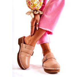 Dámské béžové dřeváky na vysokém podpatku s kamínky béžový 2