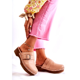 Dámské béžové dřeváky na vysokém podpatku s kamínky béžový 4