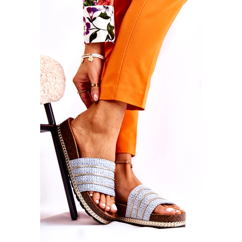 S.Barski Dámské klasické žabky s řetízkem, modré modrý 1