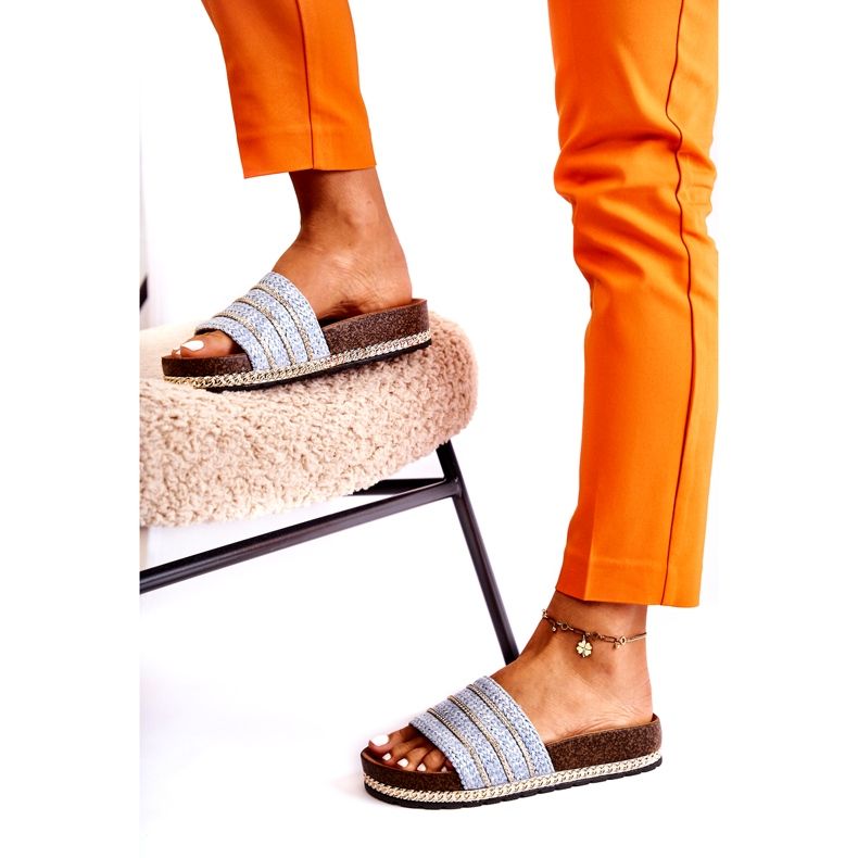 S.Barski Dámské klasické žabky s řetízkem, modré modrý 3