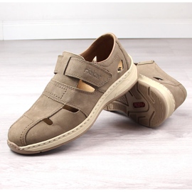 Letní kožené pánské světle hnědé boty Rieker 14369-25 béžový 4