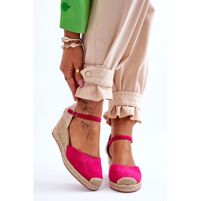 Fuchsia Cammer Suede Espadrilky sandály na klínu růžový 1