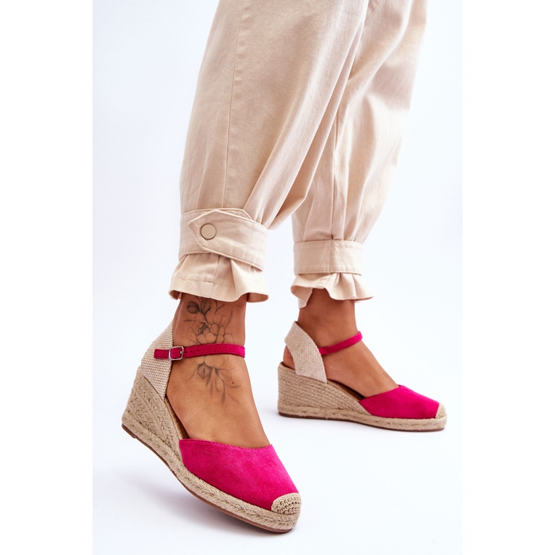 Fuchsia Cammer Suede Espadrilky sandály na klínu růžový 2