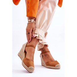 Camel Cammer Suede Espadrilky Sandály na klínu hnědý 2
