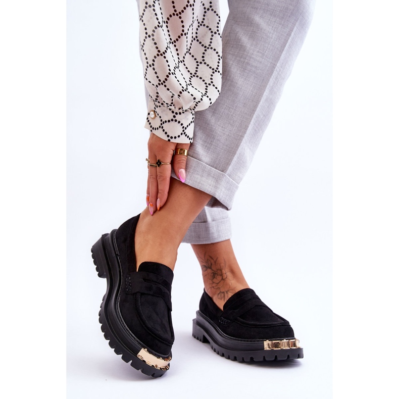 Klasické semišové mokasíny s černým zdobením Monaro černá 2