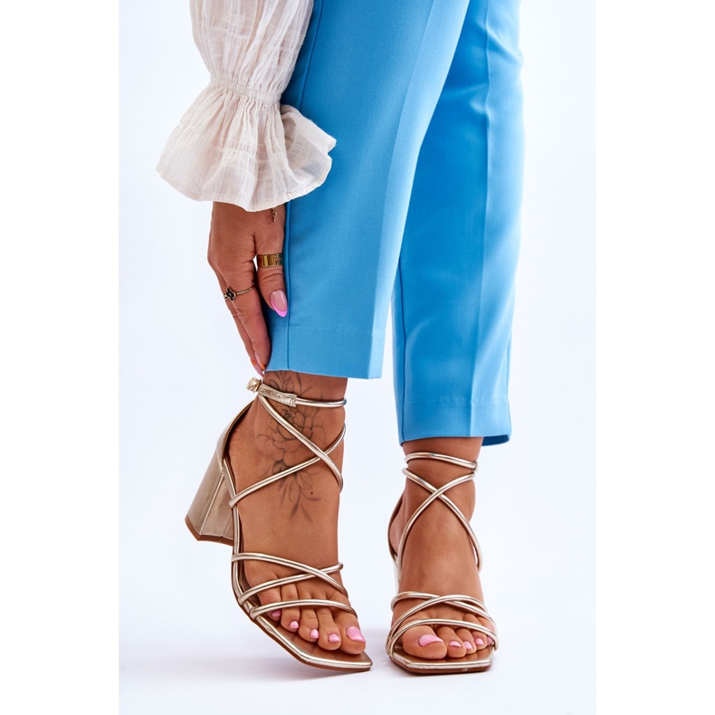 FJ1 Kožené módní dámské sandály Zlaté Primma vysoké podpatky zlatý 1