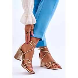 FJ1 Kožené módní dámské sandály Zlaté Primma vysoké podpatky zlatý 2