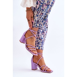 Kožené módní dámské sandály fialové Primma vysoké podpatky fialový 4