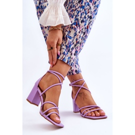 Kožené módní dámské sandály fialové Primma vysoké podpatky fialový 2