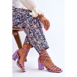 Kožené módní dámské sandály fialové Primma vysoké podpatky fialový 5