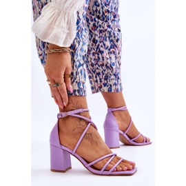 Kožené módní dámské sandály fialové Primma vysoké podpatky fialový 3