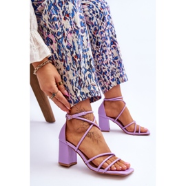Kožené módní dámské sandály fialové Primma vysoké podpatky fialový 6