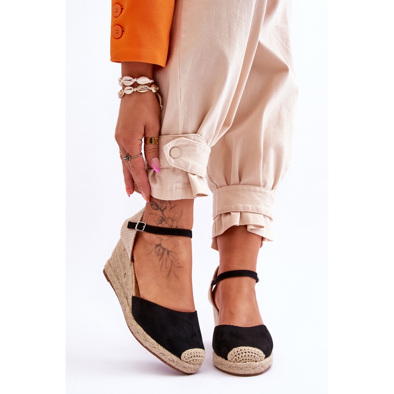 Semišové Espadrilky Sandály na klínu Black Cammer černá 1