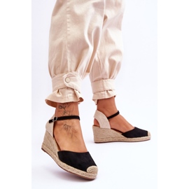 Semišové Espadrilky Sandály na klínu Black Cammer černý 2