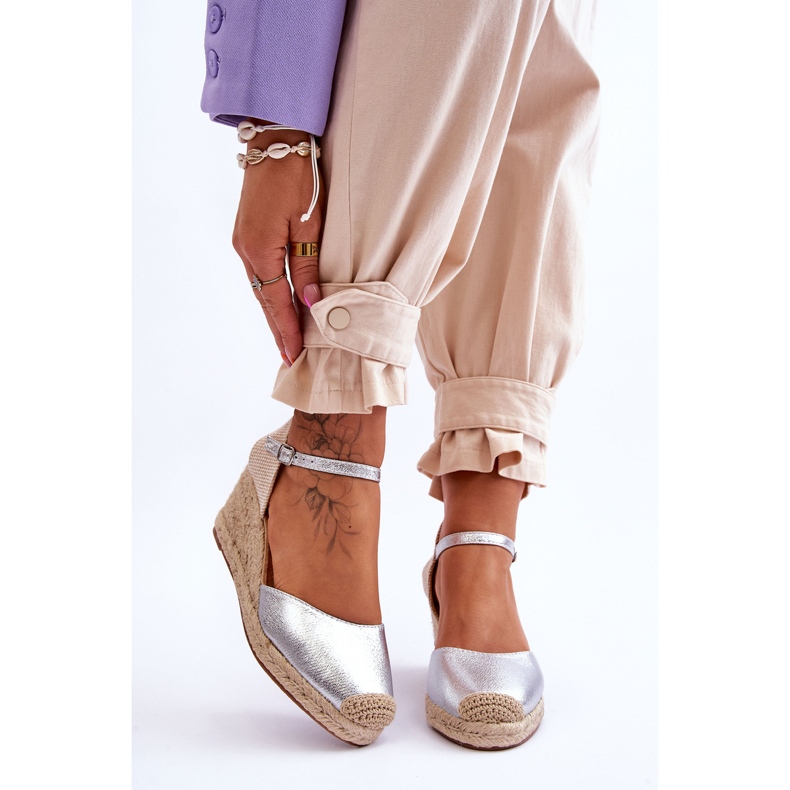 Kožené espadrilky Sandály na klínu Silver Cammer stříbro 1