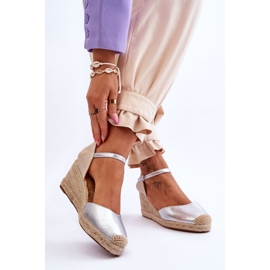 Kožené espadrilky Sandály na klínu Silver Cammer stříbrný 2