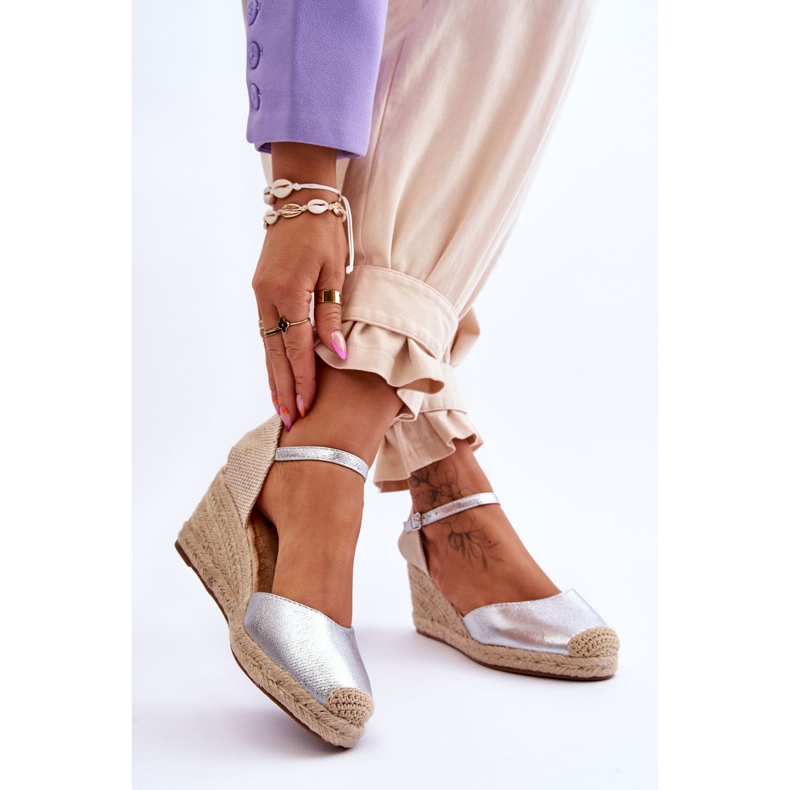 Kožené espadrilky Sandály na klínu Silver Cammer stříbro 2