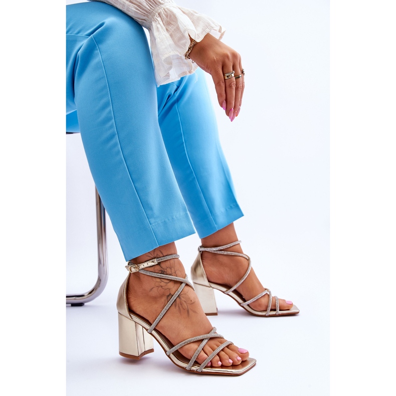 FJ1 Dámské kožené sandály se zirkonovým zlatým podpatkem Liviano 1