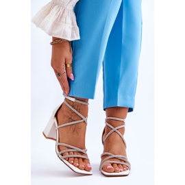 FJ1 Dámské kožené sandály s vysokými podpatky kubickými zirkony bílé Liviano bílý 1