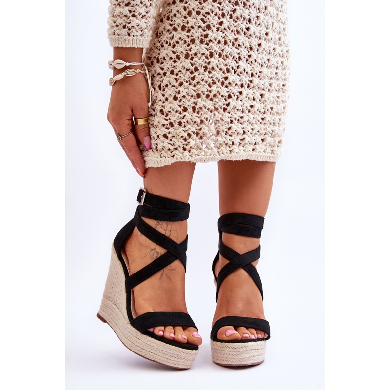 FJ1 Pohodlné Sandály Na Vysokém Klínu Černá Lemira 1