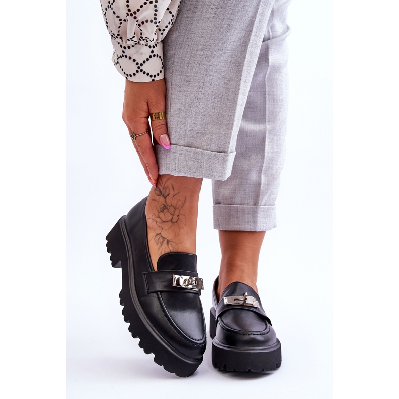 Kožené mokasíny s platformou dekorace černá sláva černý 1