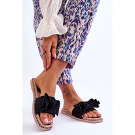 Semišové dámské pantofle s mašlí Černá jantarová 2