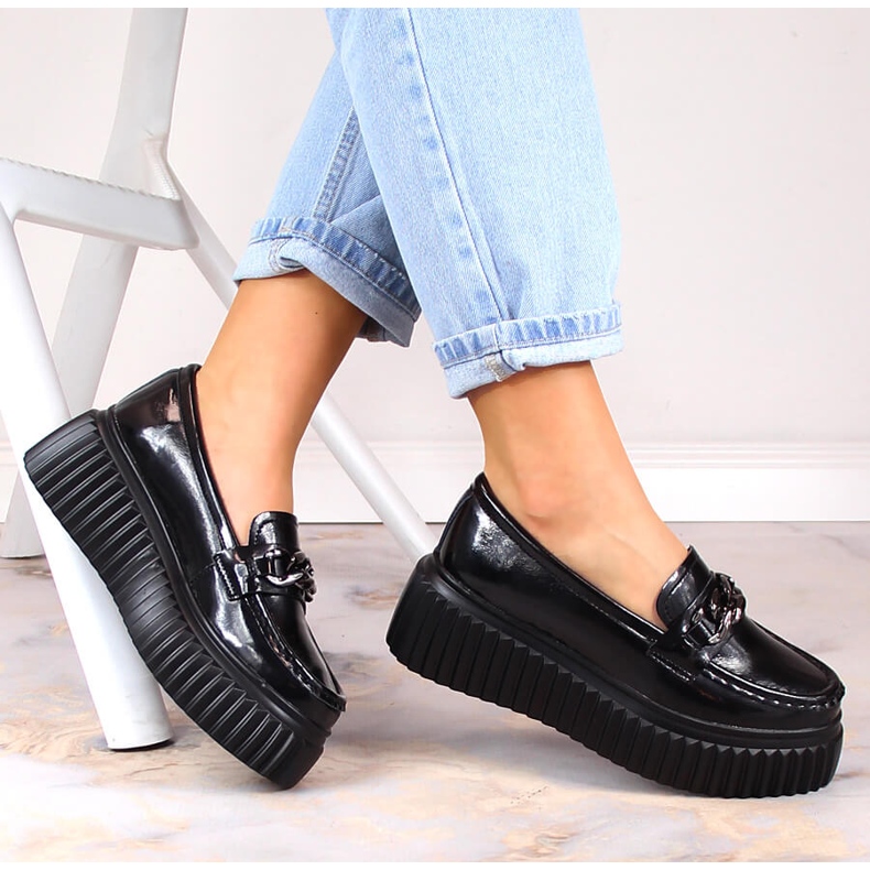 Černé kožené mokasíny Filippo DP4450 na platformě černá 1