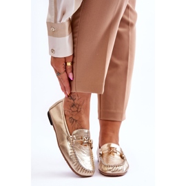 Klasické kožené mokasíny s ozdobou Laura Messi 2459 Gold zlatý 1