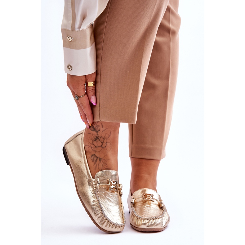 Klasické kožené mokasíny s ozdobou Laura Messi 2459 Gold zlatý 1