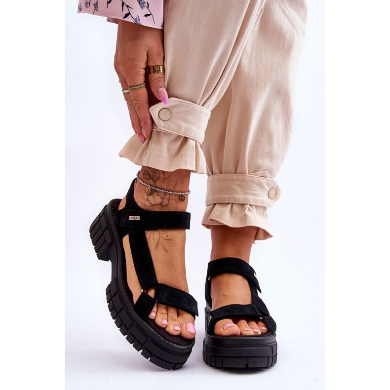 Dámské semišové sandály Big Star LL276035 Black černá 1 Dámské semišové sandály Big Star LL276035 Black černá 1