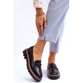 Vinceza Dámské kožené mokasíny na platformě s ozdobou černá Jonett 1