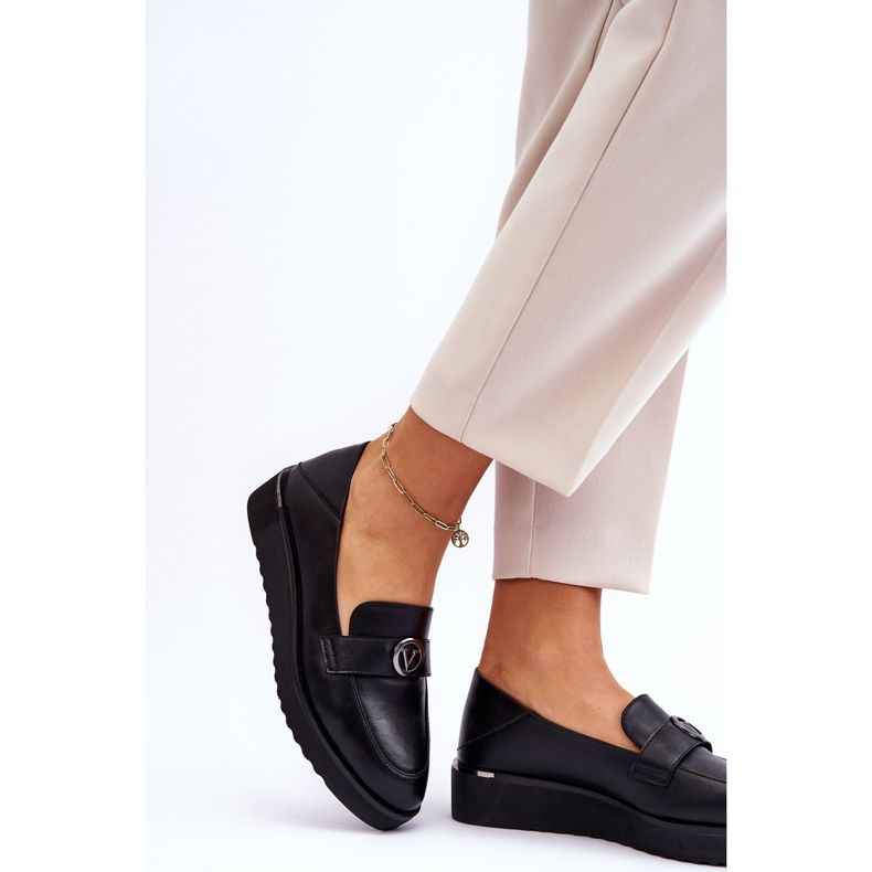 Vinceza Dámské kožené mokasíny na klínku černé Synthia černá 2