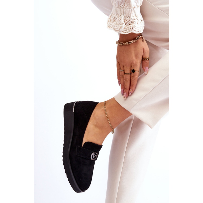 Vinceza Dámské semišové nízké mokasíny na klínku Black Synthia černá 2