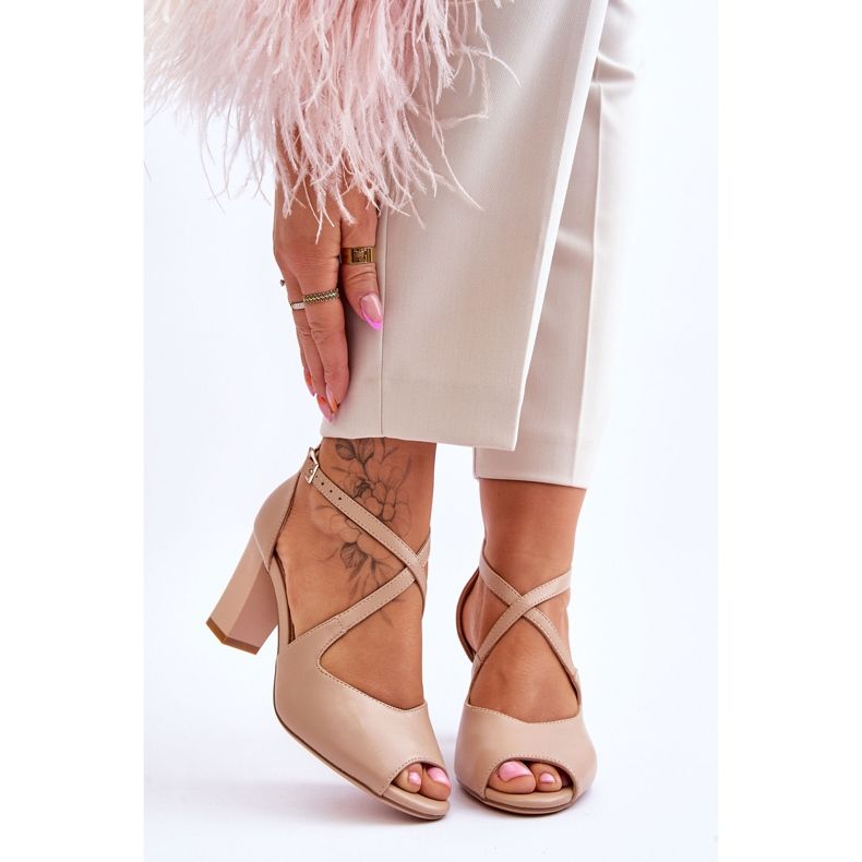 Dámské sandály na podpatku Sergio Leone SK864 tmavě béžová béžový 1