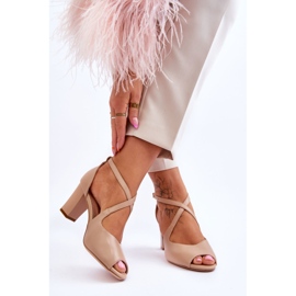 Dámské sandály na podpatku Sergio Leone SK864 tmavě béžová béžový 2