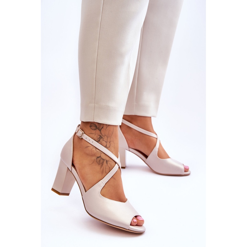 Dámské sandály na podpatku Sergio Leone SK864 Pearl Beige béžový 2