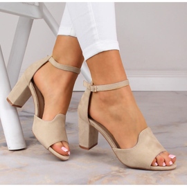 Dámské semišové sandály na béžovém sloupku Potocki YQ21035 béžový 1