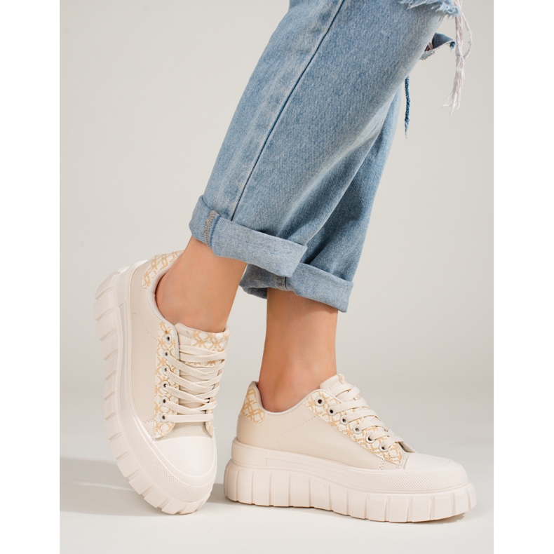 Dámské krémové tenisky na vysoké platformě Shelovet béžový 2